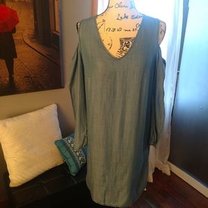 Skies Are Blue Tencil Cold Shoulder denim dress